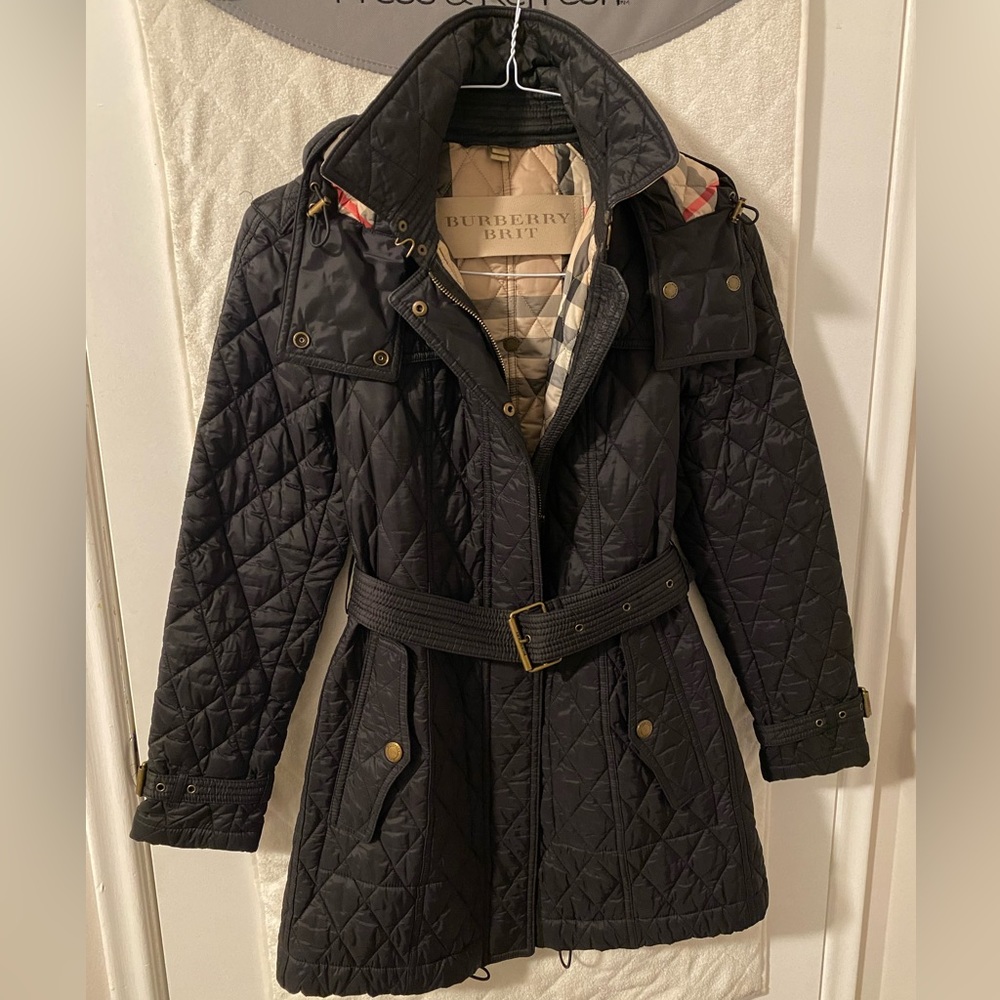 Authentic Burberry Brit Finsbridge Long Quilted Coat with Belt